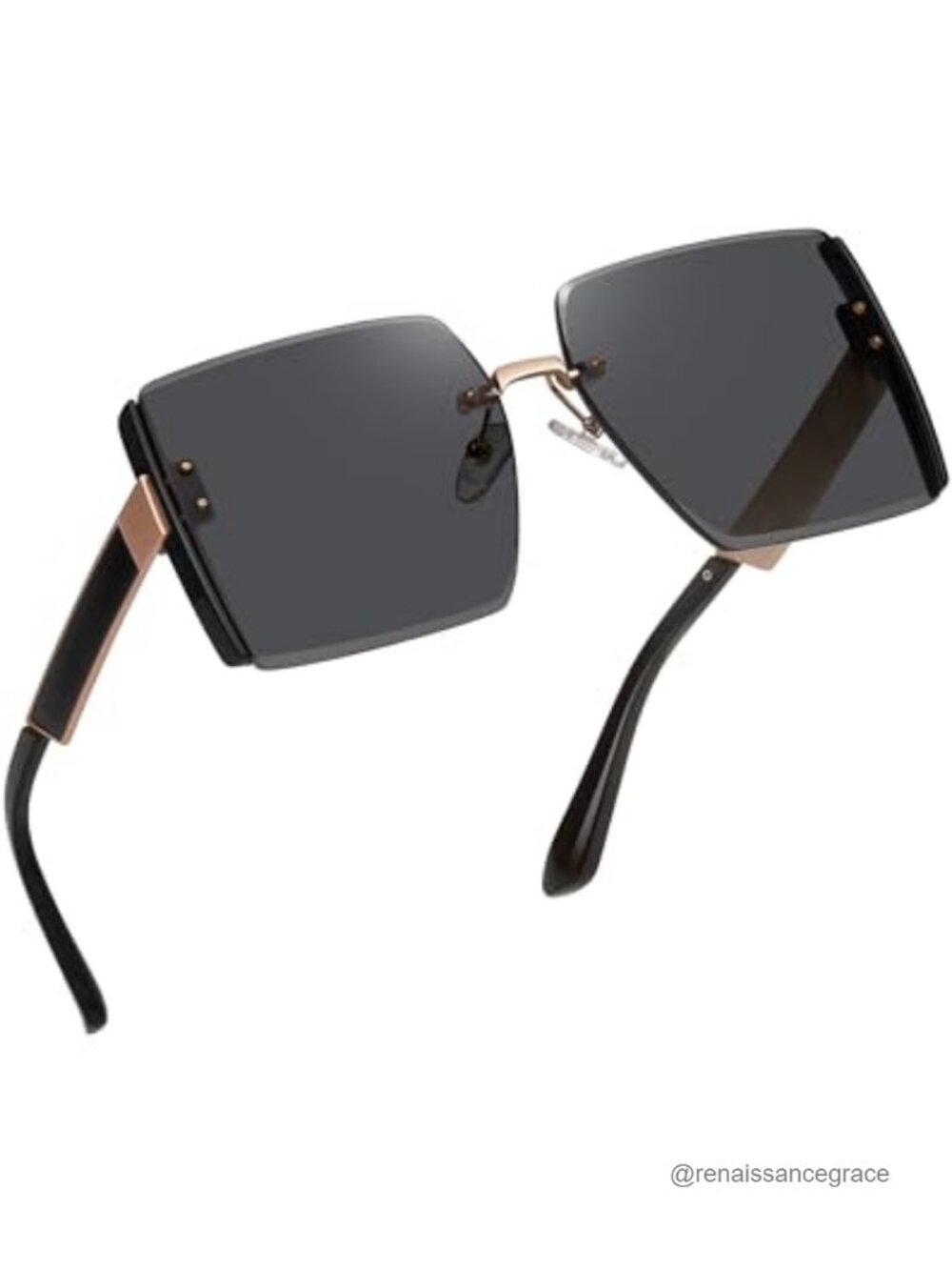 Oversized Rimless Square Sunglasses UV400 Protection Metal Frame